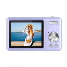 Nueva cámara digital multicolor, zoom óptico 16X, pantalla HD de 2.4", video de píxeles, cámara digital compacta creativa, adecuada para estudiantes, cámara CCD, pegatina de cristal DIY gratis - Pegatina Q12 Morada + Cristal - Ver 10