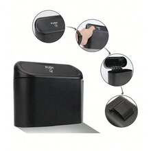 1 pieza Papelera mini negra para coche con tapa, de material ABS a prueba de fugas, con 30 bolsas de basura desechables, diseño colgante para la puerta del coche, universal para vehículo, oficina, dormitorio y uso doméstico, organizador compacto y ahorra espacio, accesorio esencial de almacenamiento interior para automóvil - A - Ver 6