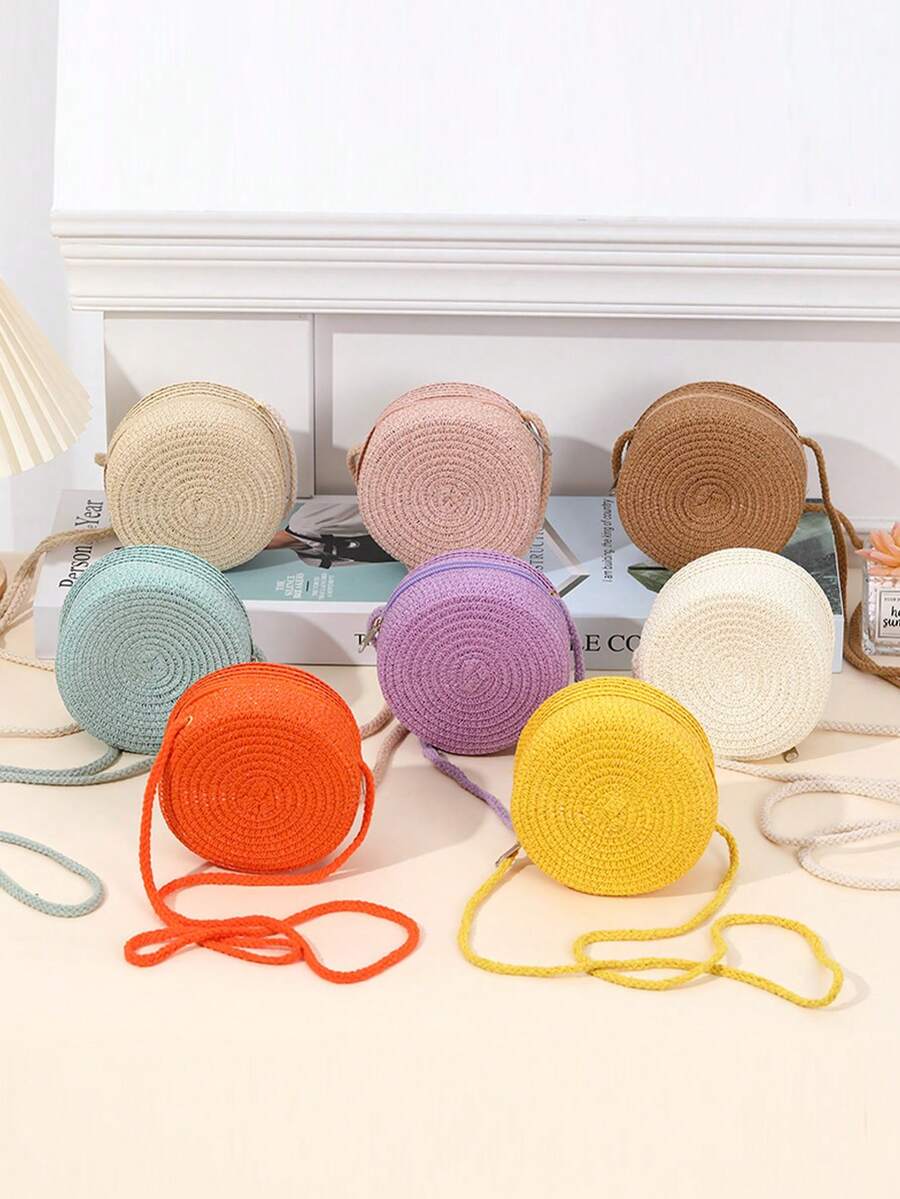 1个圆形编织草编斜挎包，迷你单肩包，轻便沙滩包，带拉链，适合女孩、青少年、旅行者、海滩、旅行、暑假、野餐、户外音乐节、派对等场合。 - 圓草編 - 查看 1
