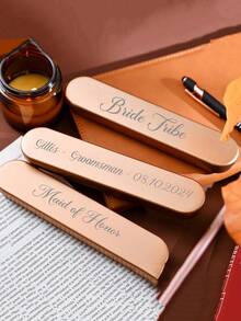 Customized Text Touchscreen Ballpoint Pen Box Set, Rectangular Tin Pencil Case, Stationery Box With Connected Flip Cover - Gold - View 2