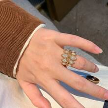 18K镀金奢华夸张水滴珠戒指，法式宫廷风格，女士款 - 金色 - 查看 3