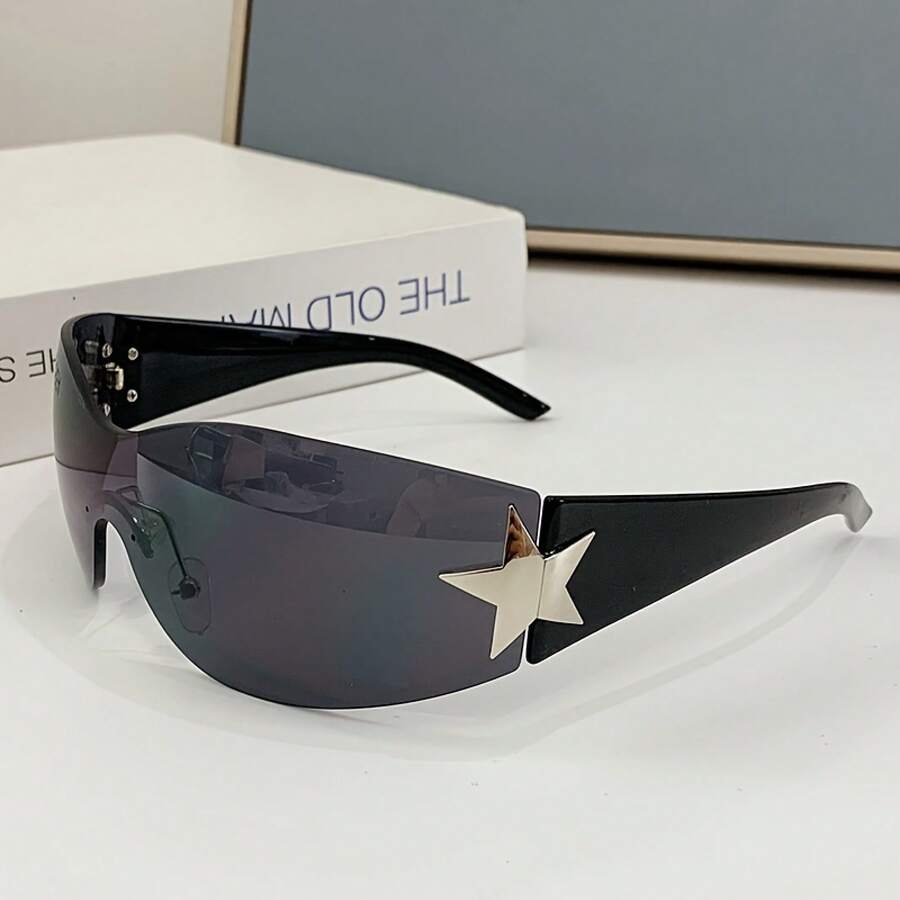 Fashionable Frameless Pentagram Y2K Personality Glasses - Black and Gray - View 1