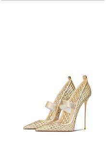 Giày cao gót mũi nhọn thời trang nữ, kiểu dáng gợi cảm, thích hợp cho hộp đêm, tiệc tùng, có chất liệu dệt thoáng khí. - Vàng - Xem 2