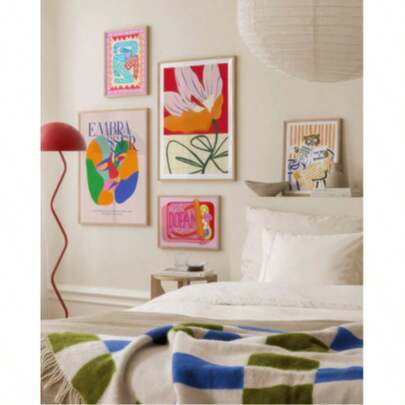 1幅彩色生活主题印刷品，多巴胺盒子图案，亲吻图案，猴子生意图案，装饰花卉图案，无框帆布墙艺术海报，墙面装饰画，适用于浴室装饰、卧室装饰、客厅装饰、家居装饰、家居饰品、厨房装饰和办公室装饰。