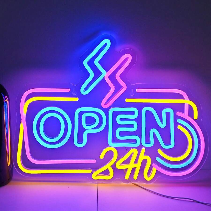 1个箭头形USB供电可调亮度霓虹灯，亚克力材质 - 玫紅+金黃+藍色 - 查看 1