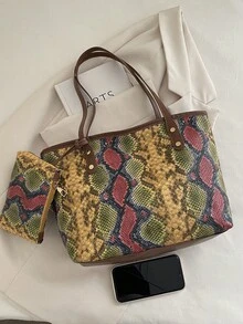 女士大容量手提包，学生/上班通勤单肩手提包 - 黃色 - 查看 8