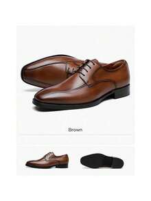 Distressed Square Toe Lace-Up Leather Shoes Men, Derby Dress Shoes For Plus Size Men, Business Polyester Lace-Up Office Shoes, All Season - Brown - View 15