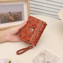 Cherry Print Short Wallet, Fashionable Mini Zipper Wallet - Multicolor - View 8