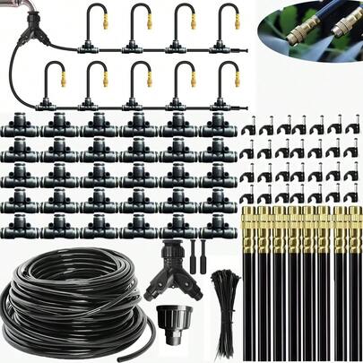重型黄铜雾化喷嘴系统 - 全自动灌溉喷嘴，喷洒量可调，配备快速插头连接器，适用于草坪、花园、盆栽植物、温室和滴灌系统