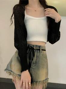 1 chiếc áo khoác cardigan dệt kim khoét lỗ màu trơn, tay dài, kiểu khăn choàng, chống nắng, có thể phối với mọi trang phục, tôn dáng, rất cần thiết cho các buổi đi chơi, thời trang và đa năng, thích hợp làm quà tặng cho bạn gái, bạn bè, phụ kiện nữ, quà tặng thú vị, quà tặng cá nhân hóa, quà tặng chu đáo - Màu be - Xem 5