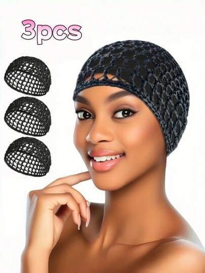 3pcs/Set Multi-Color Hair Net Cap, Wig Cap, Handmade Crochet Net Hat, Short Hair Net Cap, Multipurpose Sleep Cap, Hair Net, Hair Protecting Cap, Unisex
