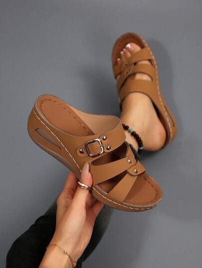 Sandalias de plataforma y cuña ligeras y cómodas de moda para mujer, pantuflas para playa y vacaciones al aire libre