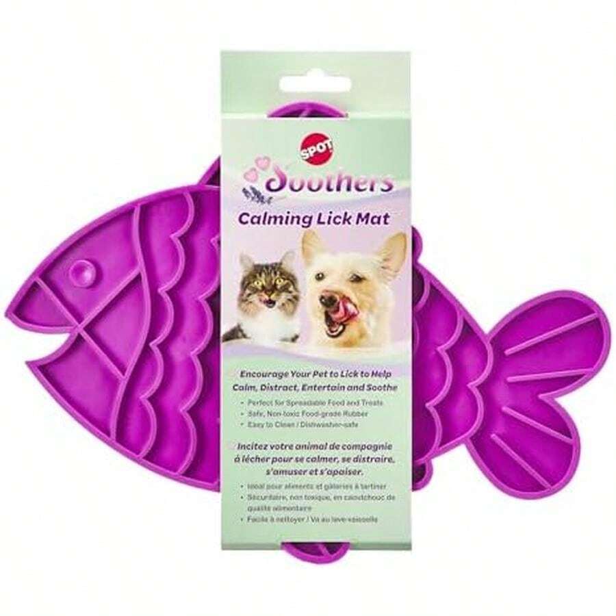 SPOT Soother Lick Mat-Licking Mat For Cats, Kittens, Medium And Large Dogs And Puppies,  Rubber, Anxiety Reliever, Dog Peanut Butter Lick Pad, Slow Feeder, 9.75inch, Fish - / - Xem 1