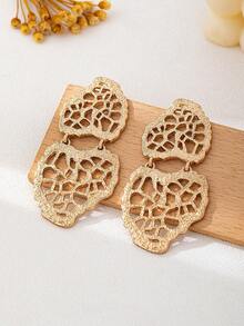 1 Pair European And American Fashion Hollow Lace Textured Elegant Asymmetrical Shape Minimalist Versatile New Earrings - Gold - View 7