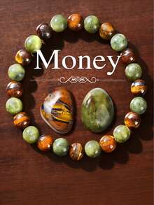 3Pcs Natural Stone 8mm Bead Bracelet, Money Bracelet Tiger Eye -Bring Good Luck Wealth Prosperity Chakra Bracelet For Men & Women - Style a - View 1