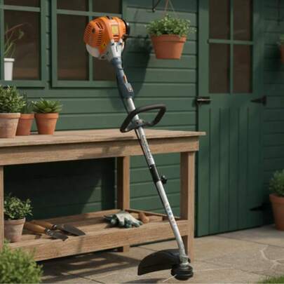Desbrozadora a gasolina 26cc mango tipo "D", 17"corte, curva • Motor de 1 HP a 2 tiempos • Eje curvo ideal para jardines residenciales, más ligero y fácil de maniobrar • Función de desbrozadora y orilladora • Eje desmontable que facilita su transporte y almacenamiento • Para corte en césped residencial delgado, hierba y maleza Especificaciones Cilindrada 26 cc Potencia 1 HP Diámetro de corte 17" (43 cm) Velocidad 8,000 rpm Capacidad de tanque 500 ml Máxima diámetro de hilo recomendado 2.7 mm Mezcla de gasolina 50:1 Consumo de gasolina 0.42 L/h Dimensiones (Largo x Ancho) 1490 mm x 234 mm Ciclo de trabajo 30 minutos de descanso por tanque consumido. Máximo 6 horas Peso 5.2 kg Empaque individual Caja