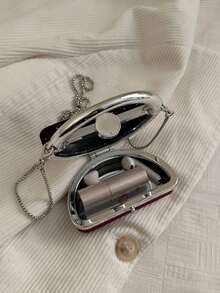 Velvet Rhinestone Embellished Luxury Fashion Mini Clutch Bag, Suitable For Evening Party, Date, Wedding, Holds Lipstick And Other Items - Burgundy - View 7