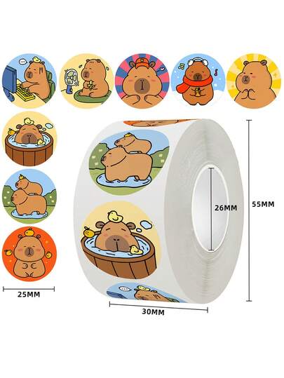 1 Rolo de Adesivos Fofos com Estampa de Capivara, Adesivos Decorativos Modernos de Anime e Desenho Animado para Vedação