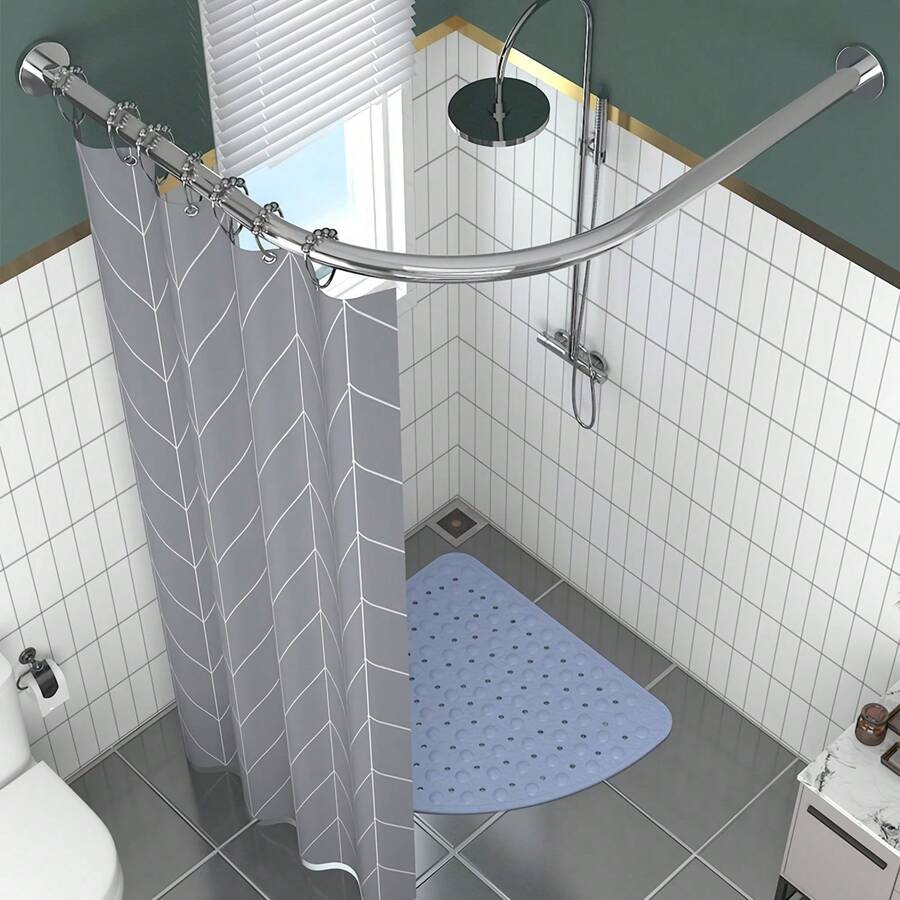 Extendable Curved Shower Curtain Rod Set, Stainless Steel Rust-Proof Adjustable Shower Rail, No Drilling Required For Bathroom Shower Enclosure