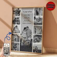 1件可定制照片拼贴画，周年纪念模板，一周年纪念礼物，送给朋友和女友的礼物，送给自己和他们的礼物。可定制海报，房间装饰，可定制墙饰，定制照片，可定制物品，提供相框 - 彩色 - 查看 2