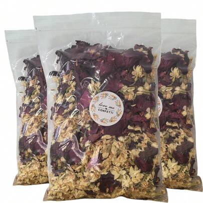 1包，30克/90克/120克/150克/180克/210克茉莉花+深红色玫瑰花瓣干花，适用于手工DIY材料、香薰蜡烛、香皂装饰、客厅、卧室、办公室、咖啡厅等家居装饰。