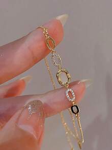 1 chiếc vòng tay mạ vàng sang trọng, thanh lịch đính đá Cubic Zirconia, vòng tay vuông mạ vàng có thể điều chỉnh dành cho nữ, quà tặng trang sức dự tiệc. - Vàng 2 - Xem 1