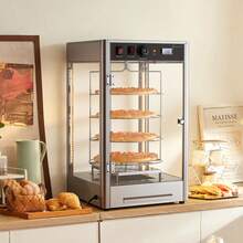 Commercial Food Warmer Display, 4-Tier Pizza Warmer With Rotary Steam Heating For 14 In Pizza, 86℉~185℉ Temperature Control And Temp Display, 25W Oven Light + Top LED For Pizza Shop, Restaurant - Pizza Display Case, 4-tier, Rotatable - View 1