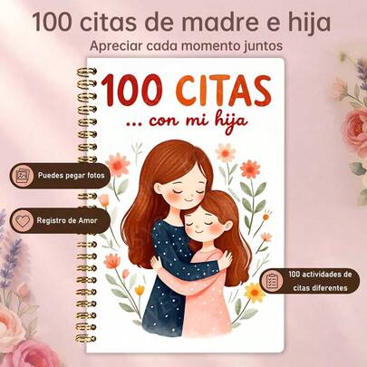 Libro de interacción madre-hija de 100 días - Álbum de fotos conmemorativo con seguimiento de fechas y función de diario, un regalo precioso para madres e hijas