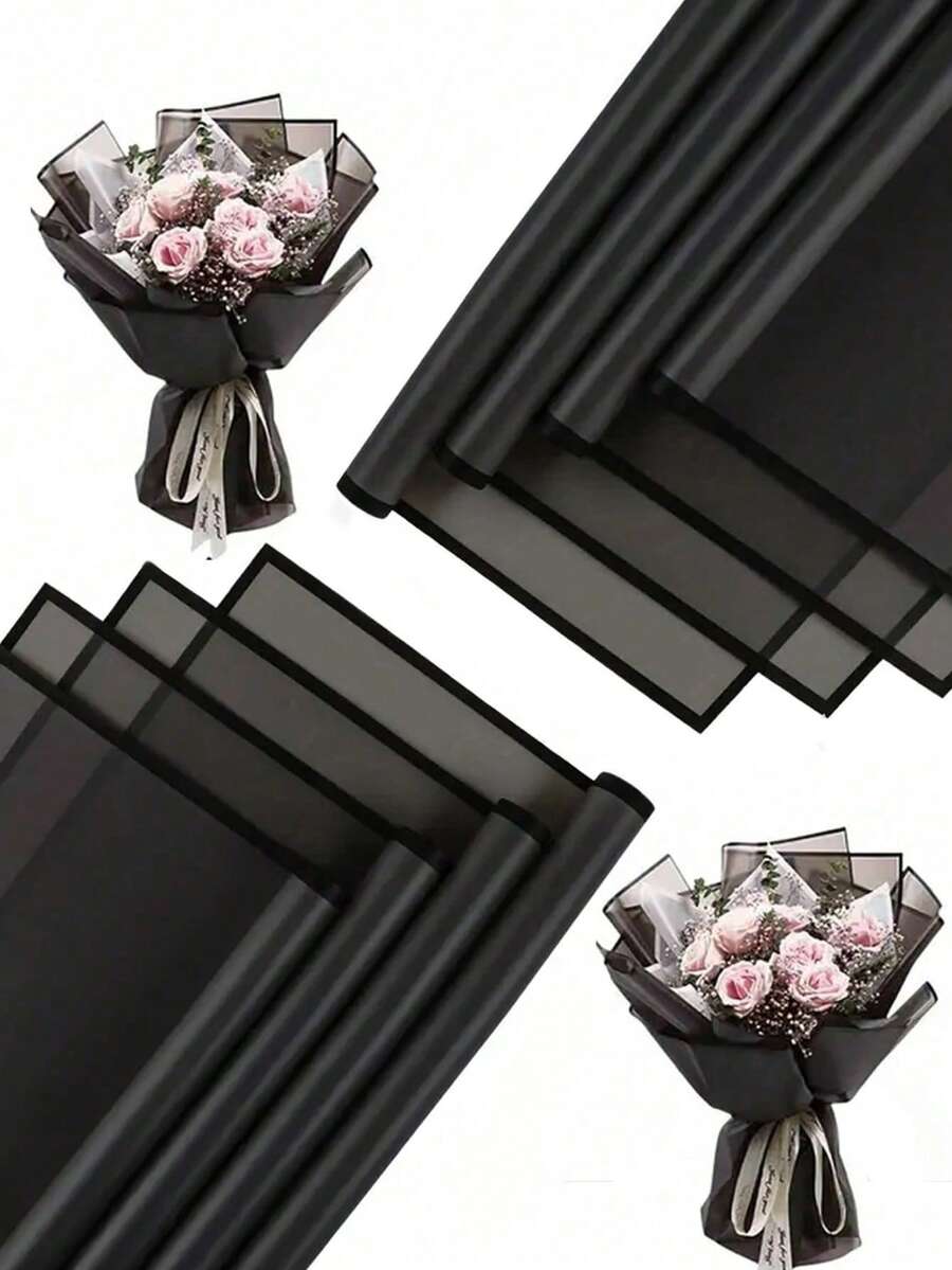 20张金边花卉包装纸,韩式花束包装纸,DIY手工礼品包装装饰花艺用品,尺寸:23 x 23英寸,颜色:粉色 - 黑色 - 查看 1