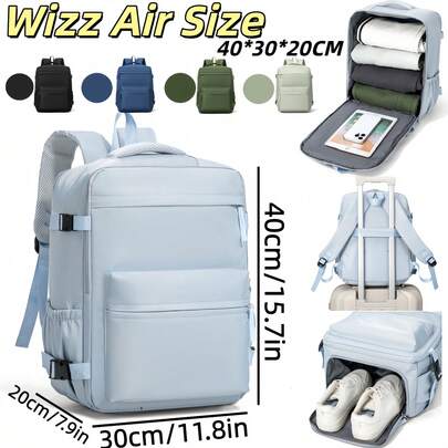 Mochila de viaje para hombres de 40*30*20cm, diseño con hebilla que se abre 180°, con compartimento separado para zapatos y correa para equipaje, material de tela Oxford duradera, mochila funcional para hombres, adecuada para viajes de negocios y vuelos