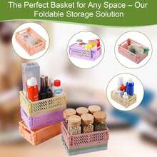 1 pieza Cesta de almacenamiento plegable, Organizador de escritorio, Soporte para artículos de papelería de estudiante, Organizador de cosméticos, Cesta pequeña apilable - Multicolor - Ver 8
