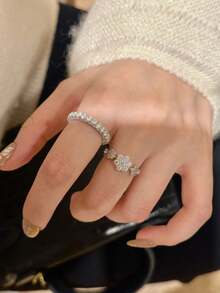 Anillos con hojas brillantes de 5 pétalos románticos, anillos con flores completamente brillantes - Estrella - Ver 2