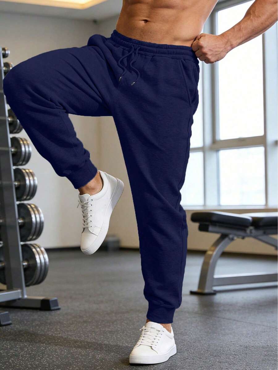 Men's Casual Outdoor Sports Pants With Drawstring, Suitable For Running, Workout, Jogging, Fitness, Versatile Navy Blue Jogger Pants