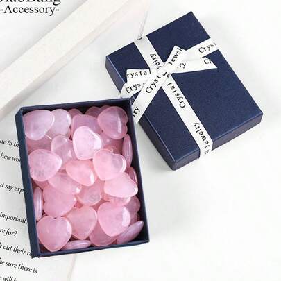 30pcs/Box Rose Quartz Heart-Shaped Crystal Set - Polished Mini Pocket Stones For Aura Balancing And Meditation - Exquisite Gift Box Packaging, Perfect Holiday Gift For Women