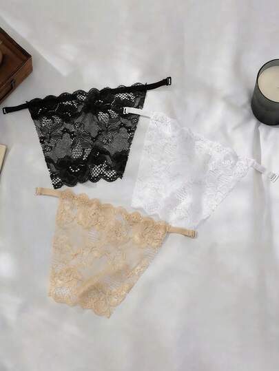 3pcs/Set Women's Black & White Floral Lace Adjustable Invisible Bra Strap Covers, Suitable For Daily Wear