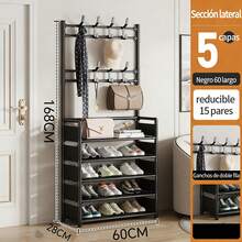 EDVELLA 5 niveles organizador multifuncional vertical, perchero para zapatos y abrigos de 168 cm de alto con 8 ganchos, mueble de almacenamiento para ropa, sombreros y zapatos con estantes de gran capacidad, mueble independiente ahorrador de espacio para entrada, pasillo, oficina y apartamentos pequeños, diseño nórdico moderno - Negro - Ver 12