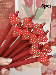 2/6pcs Retractable Heart Design Ballpoint Pens, Campus Style Back To School & Valentine's Day Series, Neutral Stress Pens - Love - View 9