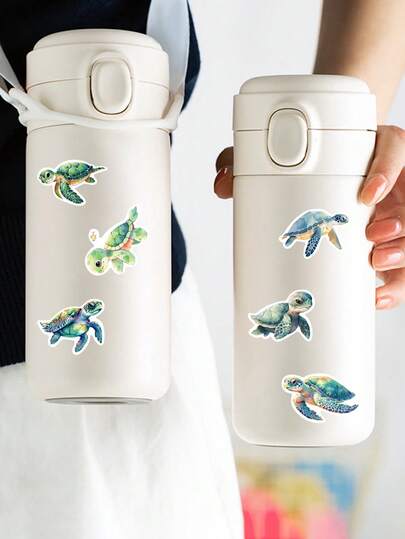 50 st självhäftande klistermärken med havsdjur, färgglada tecknade havssköldpaddor för bagage, telefon