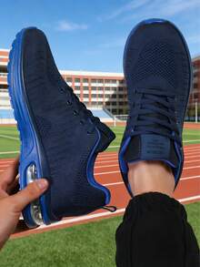 Comfortable Men's Running Shoes With Breathable Knit Upper And Style Cushioned Sole Lightweight Sport Sneakers Ideal For Daily Wear And Fitness Gifts - Màu xanh lam - Xem 2