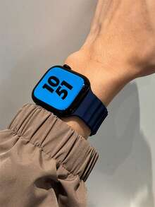 1条男女通用液态硅胶运动风磁吸智能手表表带，兼容 42mm、38mm、40mm、41mm、44mm、45mm、46mm、49mm，时尚智能手表替换表带，适用于Series Ultra2、Ultra SE2、SE 11、10、9、8、7、6、5、4、3、2、1，适合作为学生返校礼物 - 寶藍色 - 查看 3