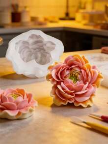 手工3D优雅奥斯汀玫瑰造型硅胶模具，双瓣玫瑰牡丹花朵造型，可用于制作香薰蜡烛、肥皂、石膏等，DIY家居香氛石、水晶环氧树脂滴胶模具，花卉设计礼品石膏工艺品，经久耐用装饰模具 - 白色矽膠模具 - 查看 4