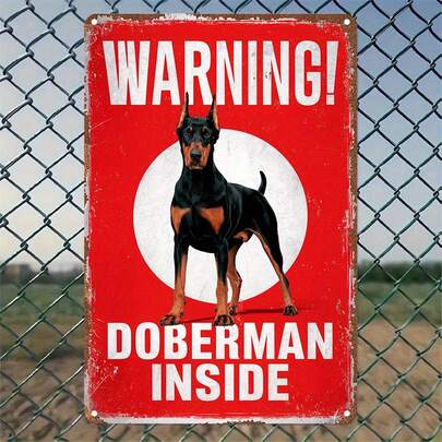 1pc Vintage Doberman Pinscher Warning Metal Sign - Rustic Humorous "Beware Of Doberman" Wall Art, Suitable For Home, Office And Commercial Decor - 12x8 Inches (30x20 Cm), Dog Lover Gift, No Battery Required, Office Art | Farmhouse Decor | Bold Text Sign