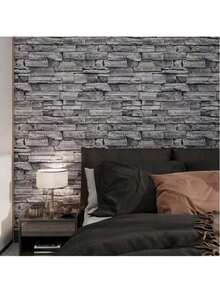1 Roll Removable Peel And Stick Wallpaper, Dark Gray Brick Stone Pattern, Modern Industrial Style, Suitable For Living Room, Bedroom, Dining Room, Kitchen, Countertop, Desk, 17.7 Inx39.3 In/118.1 In/196.8 In - Dark Gray Bricks - View 14