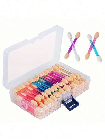 50pcs/100pcs Disposable Travel Eyeshadow Applicator, Double-Sided Eyeshadow Sponge Applicator, Makeup Sponge Stick, Makeup Tools Suitable For Travel, Great Gift For Women And Girls, Multi-Functional Makeup And Nail Art Tools