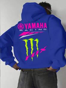 Racing Printed Oversized Men's Hoodie, A Must-Have Retro American Streetwear For Spring And Autumn, Men's Clothing, Autumn And Winter Long Sleeved Hoodie With Double-Sided Printing (250g Polyester Fiber), Christmas Racing Hoodie - Blue - View 2