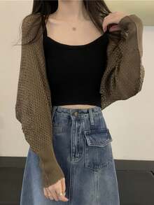 1 chiếc áo khoác cardigan dệt kim khoét lỗ màu trơn, tay dài, kiểu khăn choàng, chống nắng, có thể phối với mọi trang phục, tôn dáng, rất cần thiết cho các buổi đi chơi, thời trang và đa năng, thích hợp làm quà tặng cho bạn gái, bạn bè, phụ kiện nữ, quà tặng thú vị, quà tặng cá nhân hóa, quà tặng chu đáo - Màu be - Xem 12
