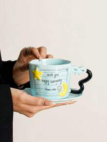 一套陶瓷咖啡杯，星形浮雕字母设计，独特的蝴蝶手柄，可爱的牛奶杯，适合生日派对、聚会、送礼，提升居家幸福感。 - 彩色 - 查看 15