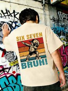 Teen Boy 67 Cartoon Character Print T-Shirt, Soft And Comfortable Fabric, Suitable For Boys Outdoor Sports, Casual Daily Wear, Street And Campus Style, Fashion Spring/Summer Casual Top - Apricot - View 3