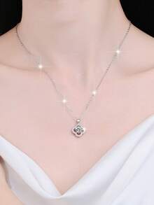 Premium Luxury S925 Silver Four-Leaf Clover Necklace Sparkling Zirconia Hypoallergenic Women All Season Jewelry Gift Box Christmas Thanksgiving Birthday - Multicolor - View 9