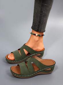 Sandalias y chanclas de moda para mujer para exteriores, con tacón alto, suela gruesa antideslizante y punta abierta, adecuadas para la playa, vacaciones y uso diario - Azul marino - Ver 6